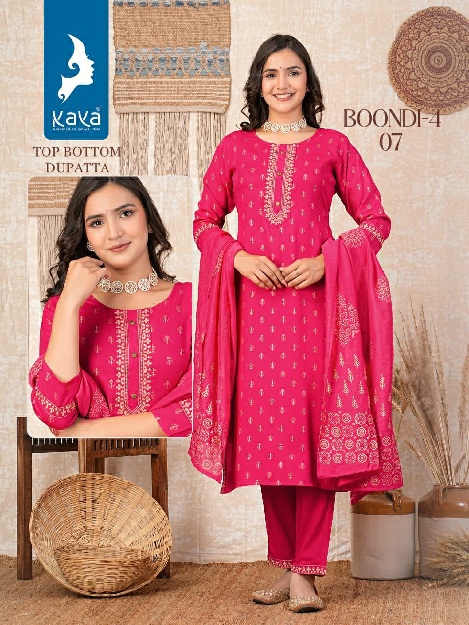 Boondi 4 By Kaya Straight Cut Rayon Printed Kurti With Bottom Dupatta Wholesalers In Delhi
